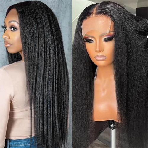 Kinky Straight 4x4 5x5 6x6 7x7 Transparent Closure Wig | Human Hair Wig | Lace Front